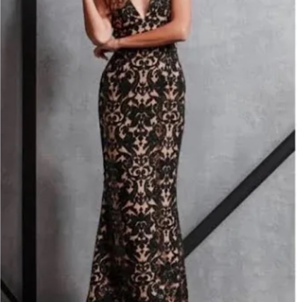 Elegant Black and Tan Floral Dress